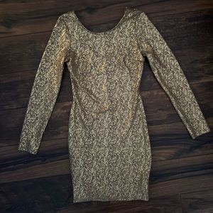 Gold long sleeve mini dress SIZE SMALL
